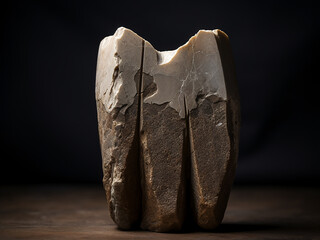 Regular marks and shadows deepen on tooth-chiseled stone in an ancient technique