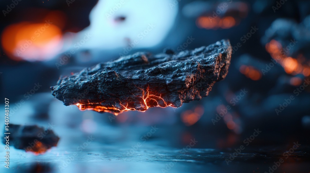 Canvas Prints floating fiery rocks in a dark futuristic environment