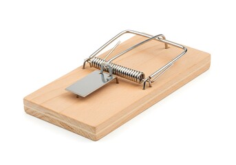 Wooden mouse trap isolated on white background
