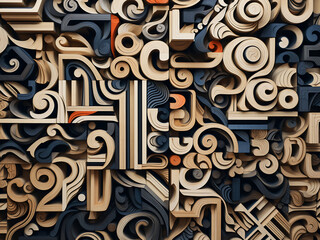 Typographic pattern with letter-inspired shapes in black on cream background