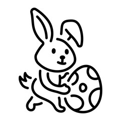 A bunny playing an easter game, line icon 