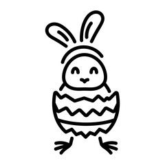A linear style icon of cute easter chick 
