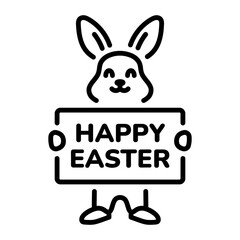 A cute bunny holding happy easter chart, line icon 