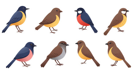 Naklejka premium Eight Colorful Birds Pixel Art Illustration on Transparent Background