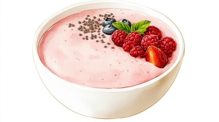 a smoothie bowl clipart, clean eating element, watercolor illustration, soft tone, isolated on white background