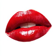 Fototapeta premium Glossy red lips close up shot on white background