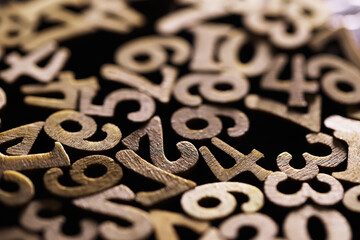 Close-up of Wooden Block Numbers, Vintage Style, Mathematics, Abstract Pattern, Education Concept