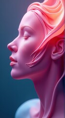 Fototapeta premium Futuristic female profile with neon highlights on face.