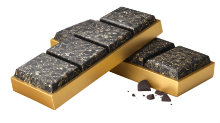 Chocolate bar in black and gold packaging, isolated on transparent or white background --ar 16:9 --v 7.0