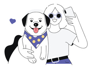 Woman taking a selfie with her adorable dog