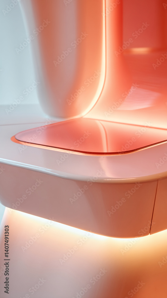 Poster smooth, curved white and peach surfaces create a minimalist, modern display platform, showcasing a c