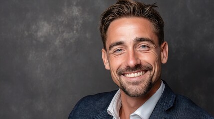 Friendly Professional Headshot with Natural Smile Against Dark Background