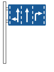 ポール付きのシンプル標識の単品イラスト　進行方向別通行区分
