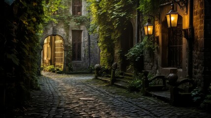 Fototapeta premium lantern dark alleyway