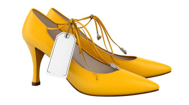 Fashion shoes with price tag isolated on white background --ar 16:9 --v 7.0