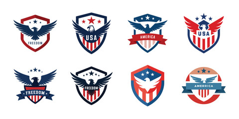 American eagle shield set, USA banner vector illustration collection for 4th of July