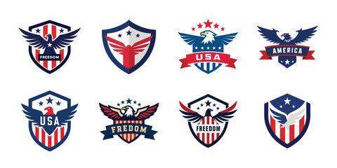 American eagle shield set, USA banner vector illustration collection for 4th of July
