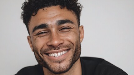 Obraz premium Handsome Young Mixed Race Man With Shining Smile in Headshot