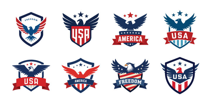 American eagle shield set, USA banner vector illustration collection for 4th of July