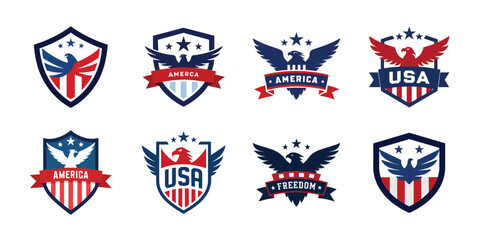 American eagle shield set, USA banner vector illustration collection for 4th of July