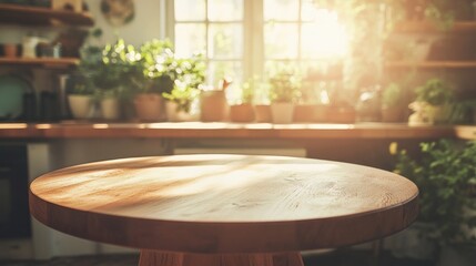 Fototapeta premium Sunny Kitchen Tabletop, Plants Background