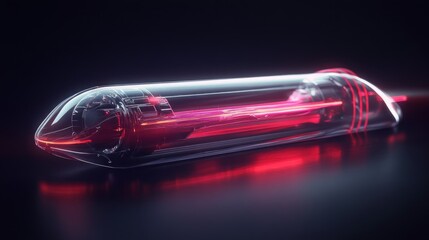 Futuristic capsule, glowing, dark studio