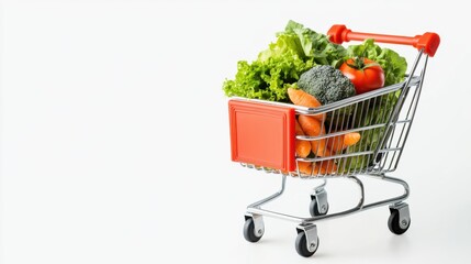 Fresh Produce in Miniature Shopping Cart: A Vibrant Still Life