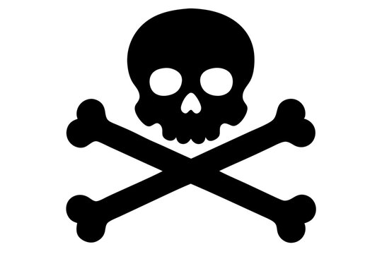 recommend clip art: Black And White Skull And Crossbones Icon Symbol Of Danger And Pirate Flag Isolated On White Background, skull, crossbones, pirate, danger, death, symbol, sign, warning, black, white, skeleton, bones