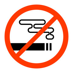 No smoking sign for public places.Silhouette cigarette and smoke, red circle.Vector illustration.