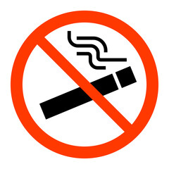 No smoking sign for public places.Silhouette cigarette and smoke, red circle.Vector illustration.