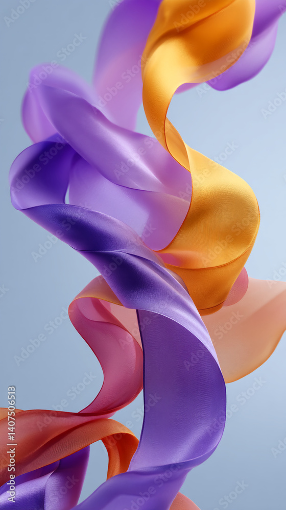 Aufkleber Abstract image of flowing purple, orange, and pink ribbons creating a dynamic and elegant design, showcasing movement and fluidity, ideal for modern and abstract concepts