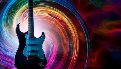 Naklejka premium Electric guitar with colorful swirls in the background
