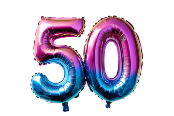 50 number foil balloons metallic  gradient for 50th birthday party decoration or anniversary event

