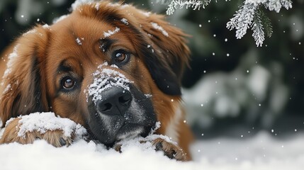 Dog in snowy wonderland heartwarming animal photography with close-up perspective in a calm setting