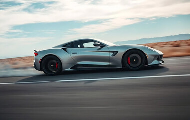 Fototapeta premium A Dynamic Sports Car Speeding Down an Open Road