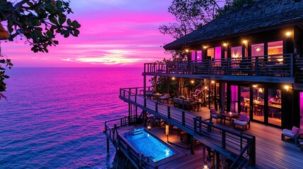 Fototapeta premium Oceanfront Luxury Villa Sunset View