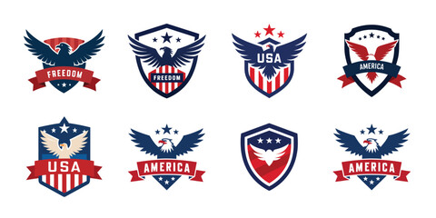 USA eagle shield set, American eagle banner vector illustration collection