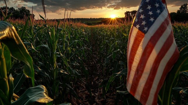 Sunset over american cornfield rural landscape nature photography fields scenic view agriculture pride - Powered by Adobe
