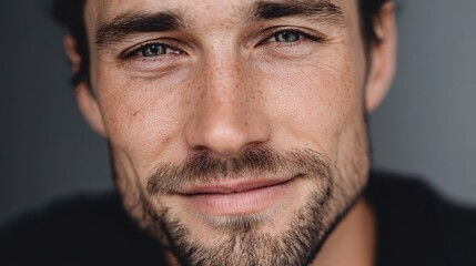 Fototapeta premium Man with Light Stubble and Piercing Eyes Gazing Intensely