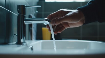 Plumber fixing a sink faucet in a modern bathroom. Featuring attention to detail and skill