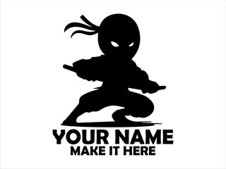 Stealthy cartoon ninja warrior in black attire wielding a sharp katana sword with focused intensity. Martial arts concept, ninja warrior logo design and ninja warrior vector design © Arnis