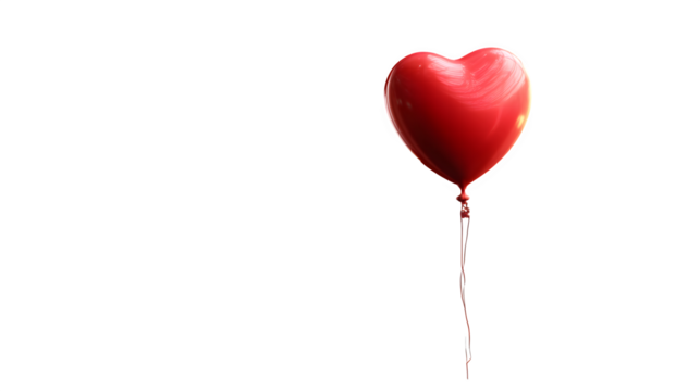 Shiny red heart-shaped balloon floating against a dark black background in a romantic concept --ar 16:9 --v 7.0