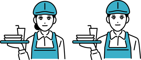 カフェ・飲食店　エプロン姿の店員