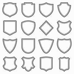 Set of Vintage and Modern Blank Shield Badge Templates – Vector Outline Collection © PremiumGraphicDesign
