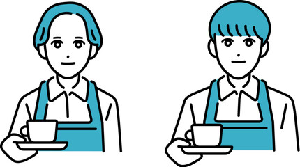 カフェ・飲食店　エプロン姿の店員