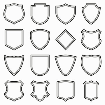 Set of Vintage and Modern Blank Shield Badge Templates &ndash; Vector Outline Collection