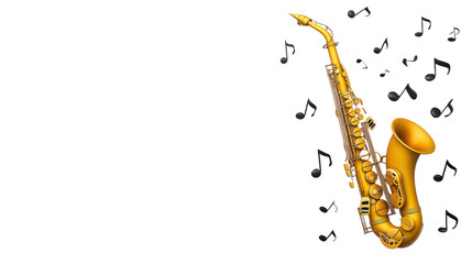 Naklejka premium A vibrant and soulful golden saxophone surrounded by a cloud of musical notes capturing the essence of expressive and captivating musical performance