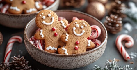 Fototapeta premium Christmas Background Festive Holiday Scene Gingerbread Man Candy Canes Merry Winter Decor