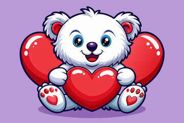 Obraz premium vector of A fluffy white teddy bear holding a red heart as a sign of love