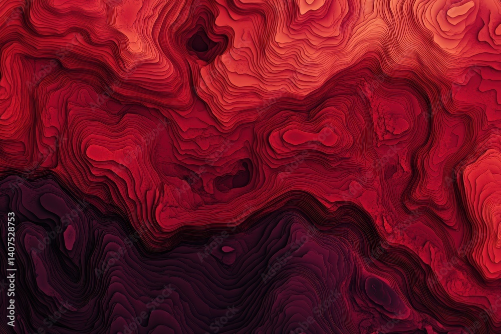Leinwandbilder topographic map texture depicting abstract muscle forms with red and dark tones enhancing anatomical